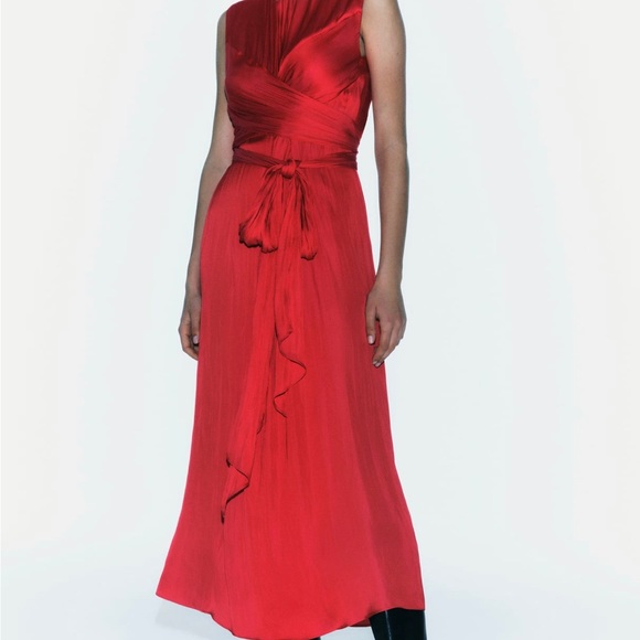Zara satin effect midi dress red - Picture 2 of 3